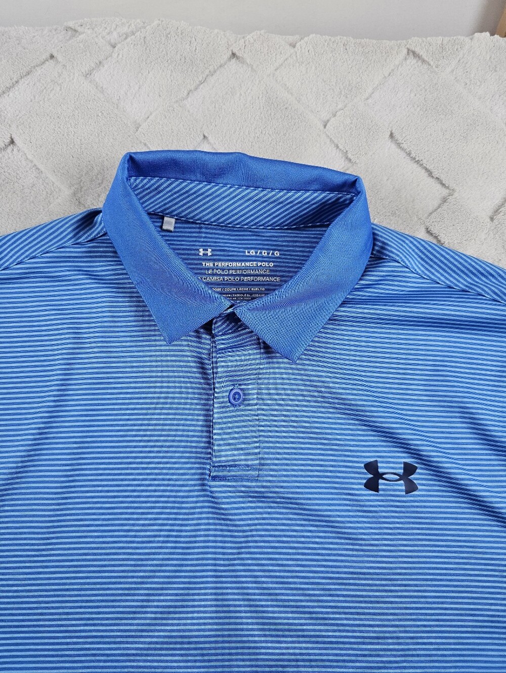 Under Armour The Performance Polo Shirt Mens Large Stripe Blue Golf Stretch